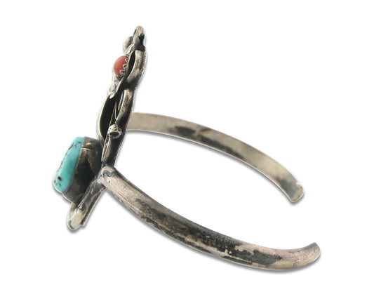 Vintage Navajo Bracelet 925 Silver Turquoise Tranditional Handmade Signed CJT