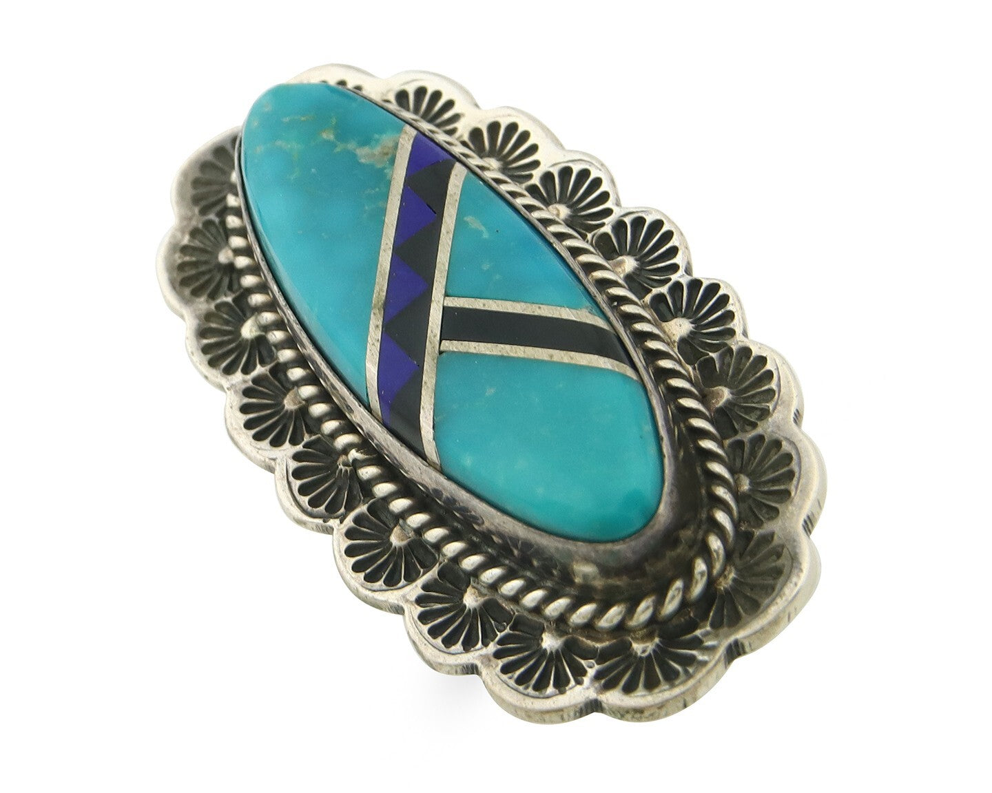 Vintage Navajo Ring 925 Sterling Silver Gemstone Signed Mike Begay Size 8.0