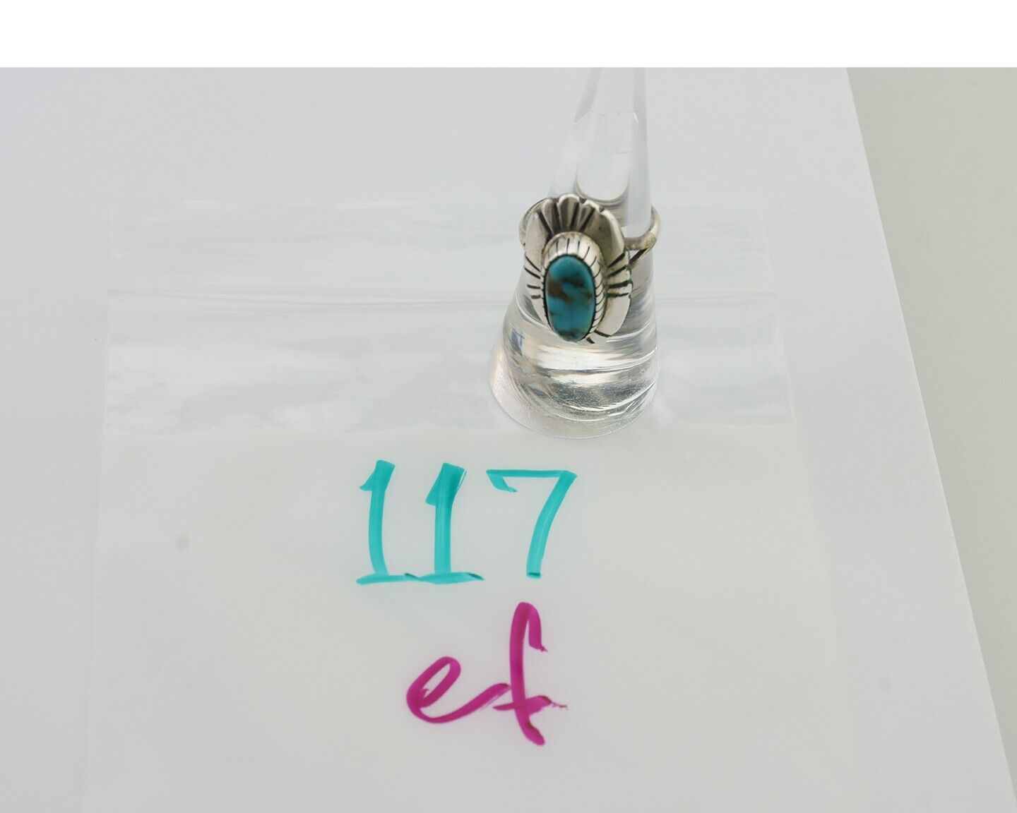 Navajo Ring 925 Silver Kingman Turquoise Signed M Montoya Size 7.0 C.80's