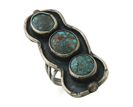Vintage Navajo Ring 925 Sterling Silver Turquoise Signed David Zachary Size 5.0