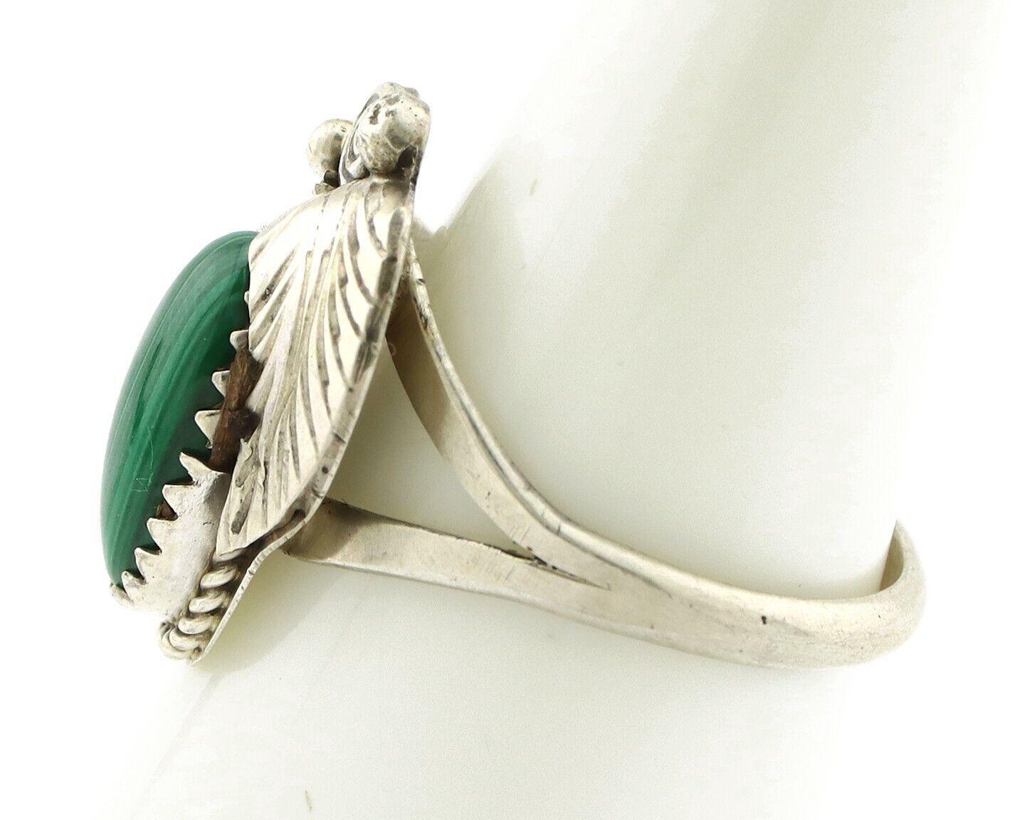 Navajo Ring 925 Silver Natural Mined Malachite Artist Signed Justin Morris C.80s