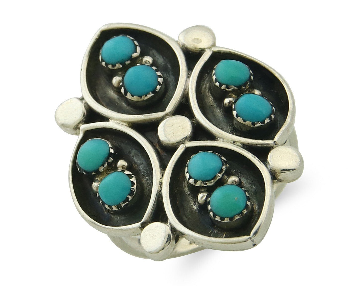 Vintage Zuni Ring 925 Sterling Authentic Natural Turquoise Native Artist Sz 8.0