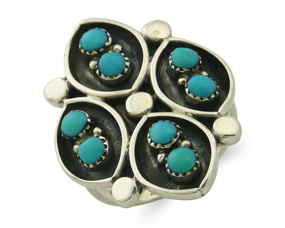 Vintage Zuni Ring 925 Sterling Authentic Natural Turquoise Native Artist Sz 8.0