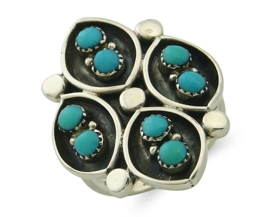 Vintage Zuni Ring 925 Sterling Authentic Natural Turquoise Native Artist Sz 8.0