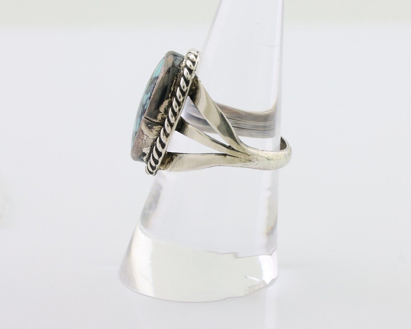 Navajo Ring 925 Silver Turquoise Native American Artist Size 8.0 C.80's