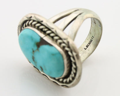 Navajo Ring .925 Silver Globe Turquoise Signed Lee Bennett C.80's