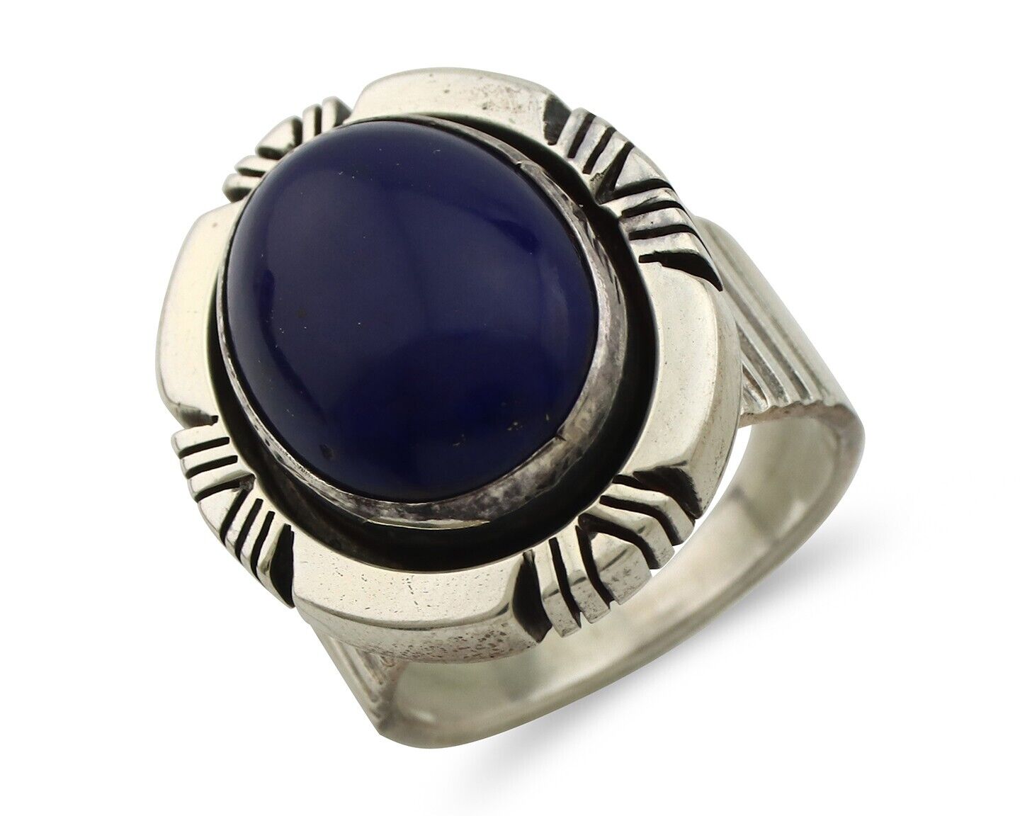 Navajo Ring 925 Silver Natural Blue Lapis Lazuli Artist Signed JA C.80's