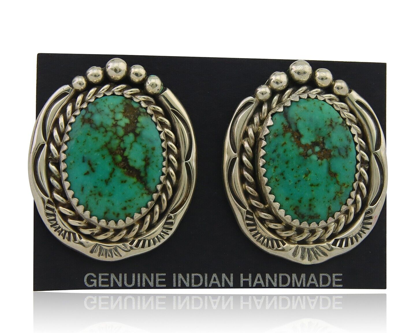 Navajo Earrings 925 Silver Natural Turquoise Native Artist C.80's