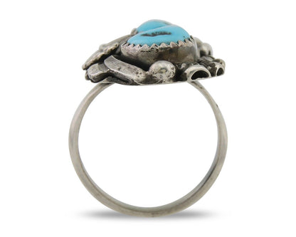 Navajo Ring 925 Silver Natural Blue Turquoise Artist Signed SC C.80's Size 6.75