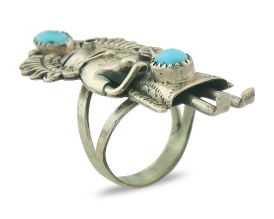 Vintage Navajo Kachina Ring 925 Sterling Turquoise Signed Gomez Size 8.0