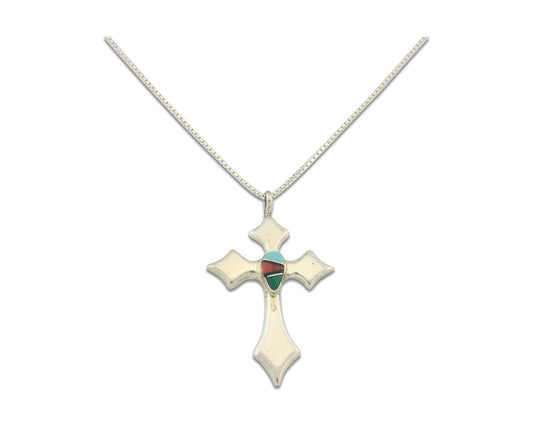 Navajo Cross Necklace Sterling Silver Authentic Natural Gemstones Signed M