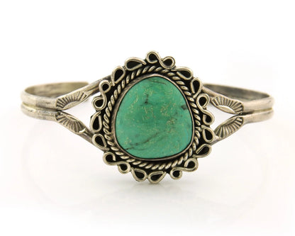 Navajo Cuff Bracelet Sterling Silver Turquoise Vintage Artist Signed LP