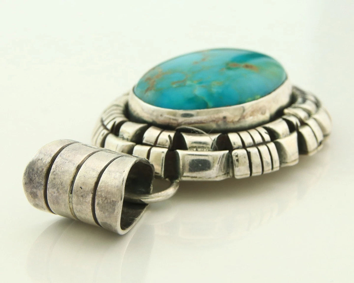 Navajo Pendant 925 Sterling Silver Natural Turquoise Vintage Artist Signed FT