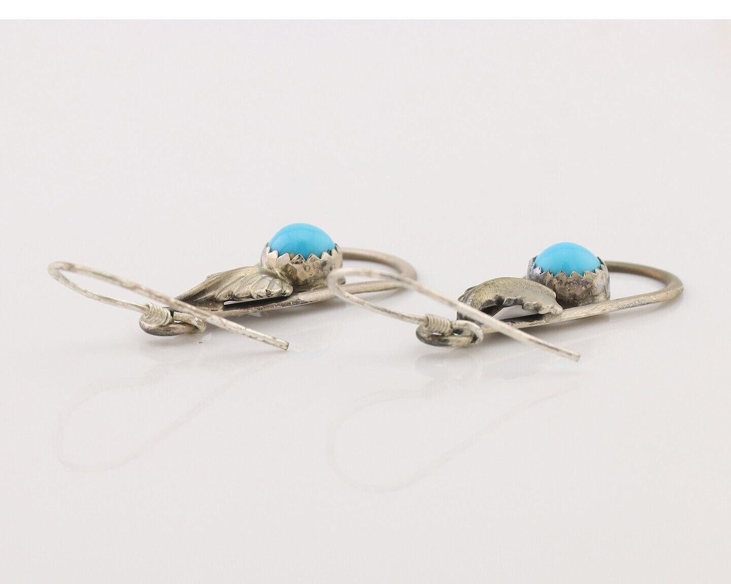 Navajo Dangle Earrings 925 Silver Sleeping B Turquoise Native Artist C.80's