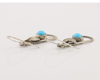 Navajo Dangle Earrings 925 Silver Sleeping B Turquoise Native Artist C.80's