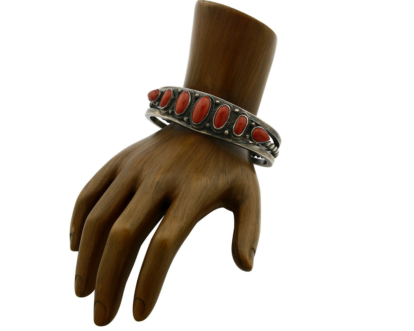 Navajo Bracelet .925 Silver Natural Red Mediterranean Coral Signed S