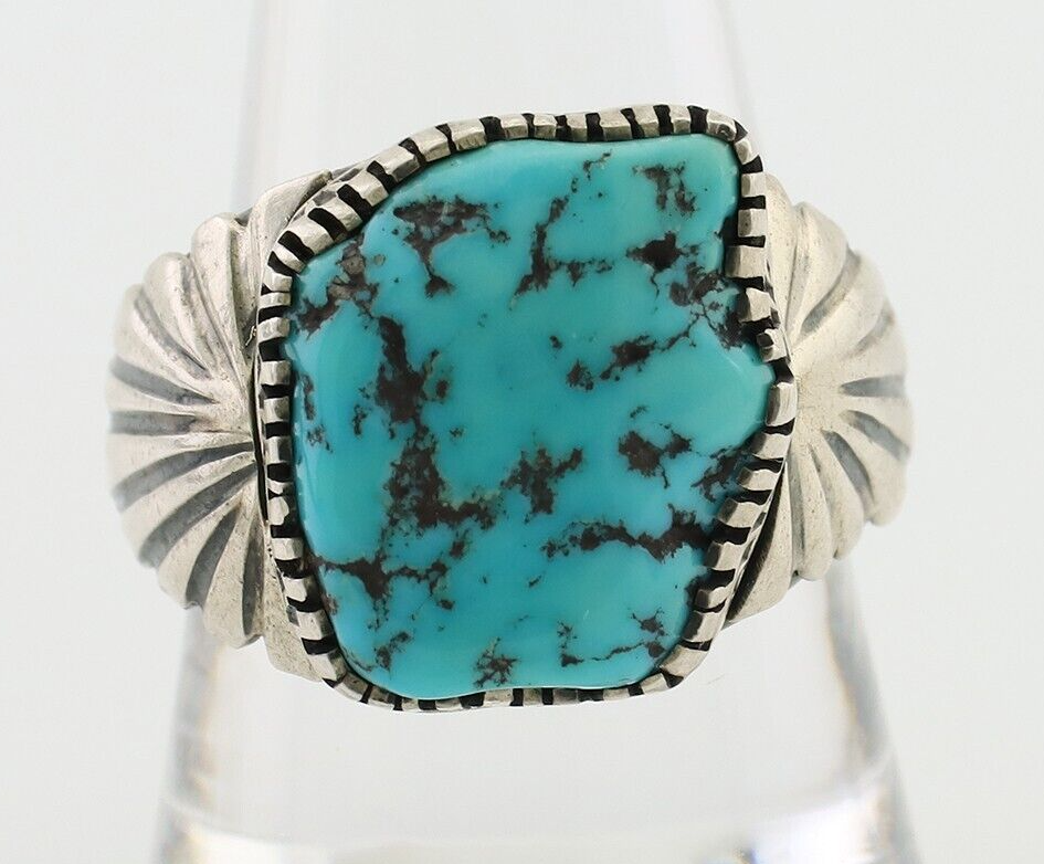 Navajo Ring 925 Silver Blue Sleeping Beauty Turquoise Artist Signed DK C.80's