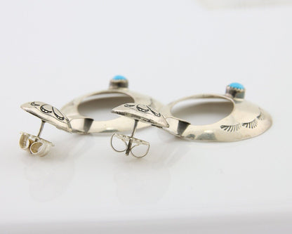 Navajo Dangle Earrings 925 Silver Natural Turquoise Native American Artist C80s