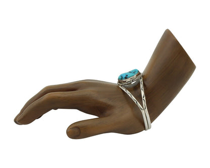 Navajo Bracelet 925 Silver Sleeping Beauty Turquoise Signed Robert Vandover C80s