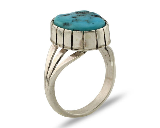 Navajo Ring 925 Silver Sleeping Beauty Turquoise Artist Signed SS C.80's