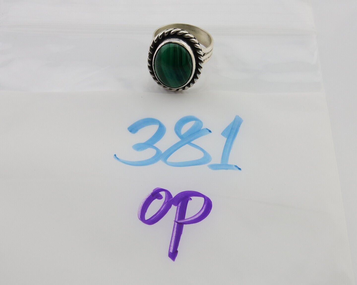Navajo Ring 925 Silver Natural Malachite Native American Artist C.80's