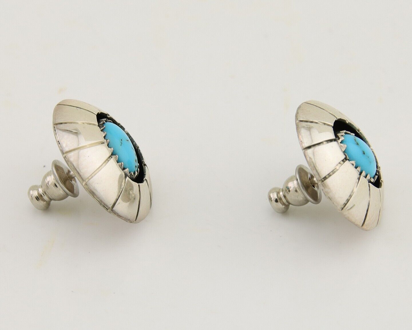 Navajo Shield Earrings 925 Silver Natural Blue Turquoise Artist Signed P C.80s
