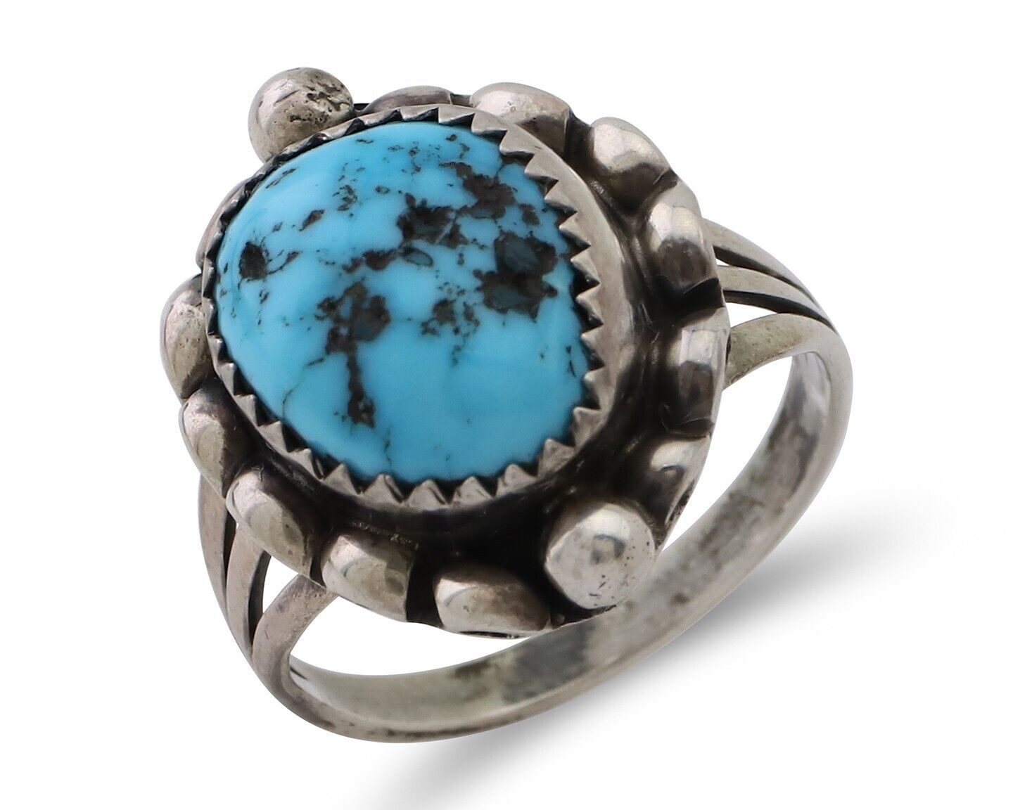 Navajo Ring 925 Silver Sleeping Beauty Turquoise Artist Signed SC C.80's