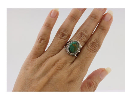 Navajo Ring 925 Silver Natural Kingman Turquoise Native American Artist C.80's