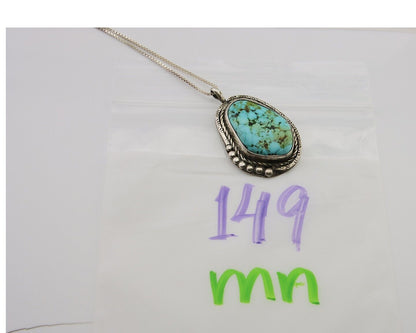 Navajo Pendant 925 Silver Turquoise Native Artist Signed The Blue Indian 1995