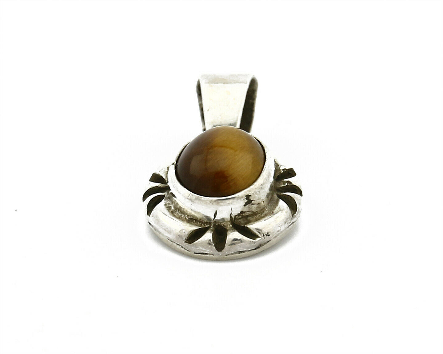 Navajo Hand Stamped Natural Mined Tiger's Eye in .925 SOLID Silver Pendant