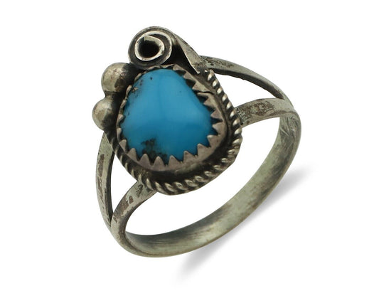 Navajo Ring 925 Silver Sleeping Beauty Turquoise Artist Signed Justin Morris C80