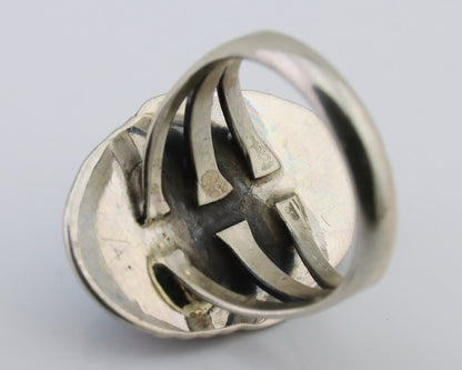 Navajo Hand Stamped Ring 925 Silver Natural Turquoise Native Artist C.80's