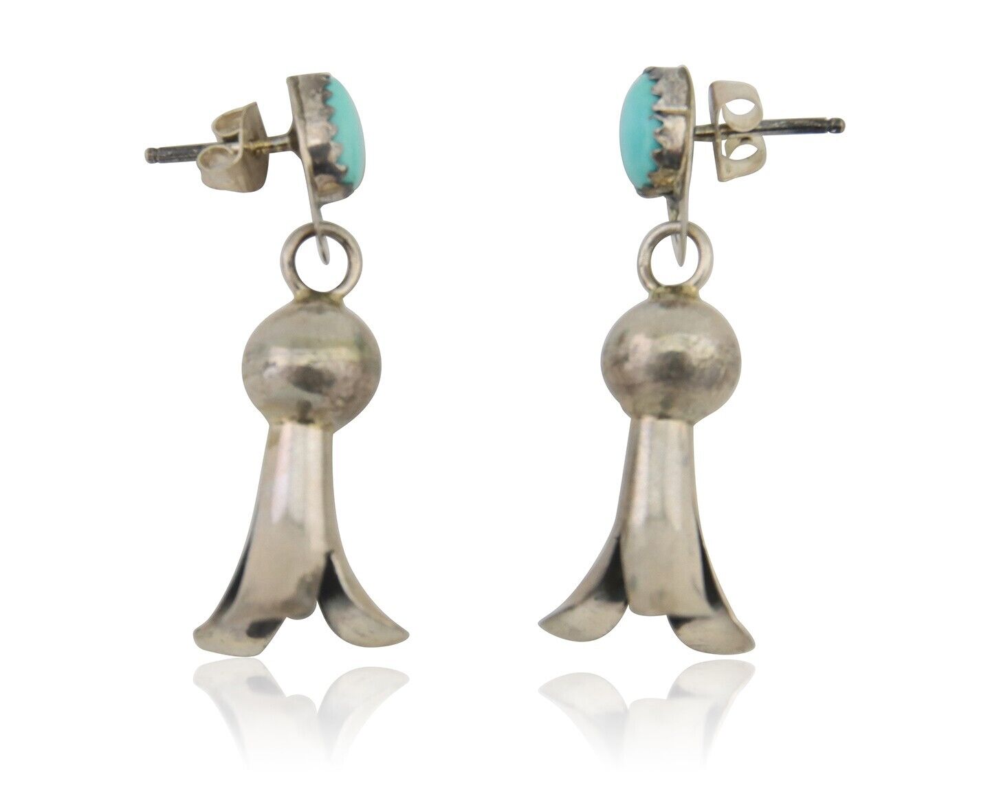 Navajo Dangle Squash Earrings 925 Silver Natural Turquoise Native Artist C.80's