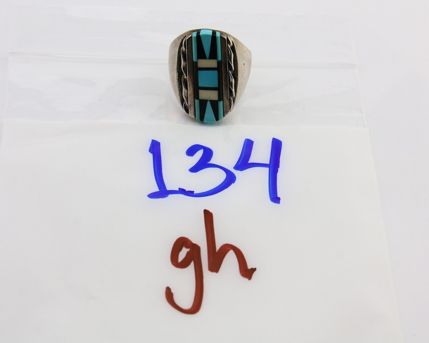 Navajo Ring 925 Silver Natural Gemstones Signed Cross Roads Size 11.25