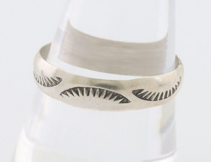 Navajo Hand Stamped Band 925 Silver 5.0 mm Signed Larry Chavez Size 10.5 C.80's