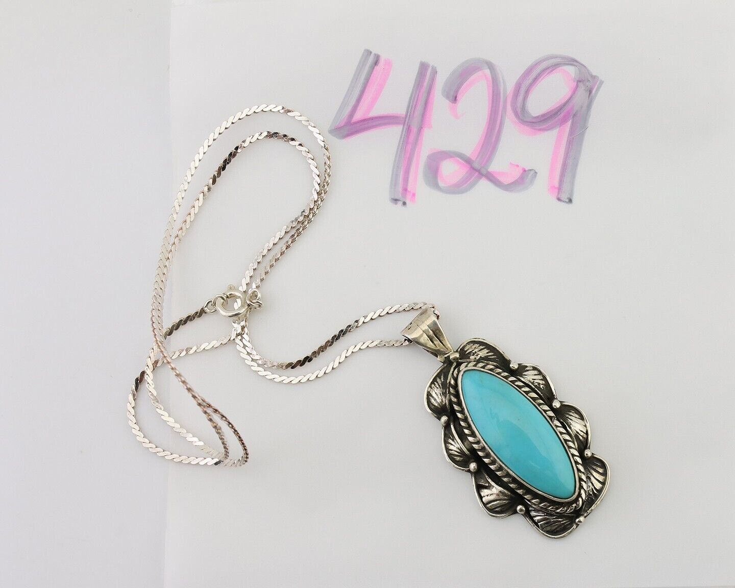 Navajo Necklace Pendant 925 Silver Turquoise Signed M C.80's