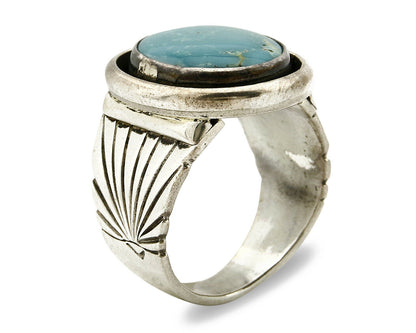 Navajo Ring .925 SOLID Silver Kingman Turquoise Signed Artist Doug Zachary C.80s