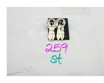 Navajo Feather Earrings 925 Silver Dangle Artist Signed DISHTA C.80's