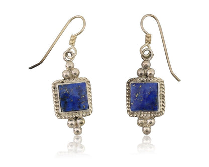 Navajo Earrings 925 Silver Natural Mined Lapis Native American Artist C.80's