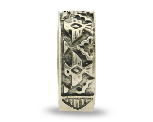 Navajo Band Ring Sterling Silver Vintage Authentic Signed BSM Size 8.0