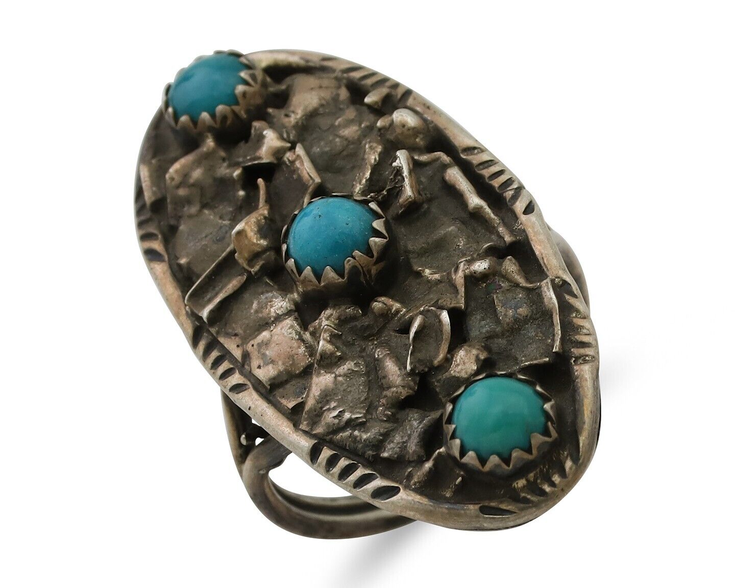 Vintage Navajo Ring 925 Silver Natural Turquoise Signed Number 3 Size 6.5 C.80's