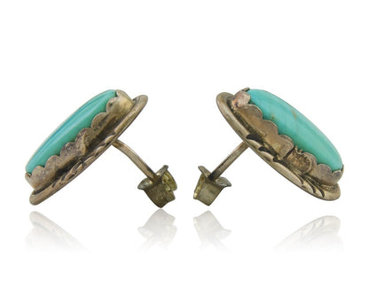Navajo Earrings 925 Silver Natural Turquoise Native Artist C.80's