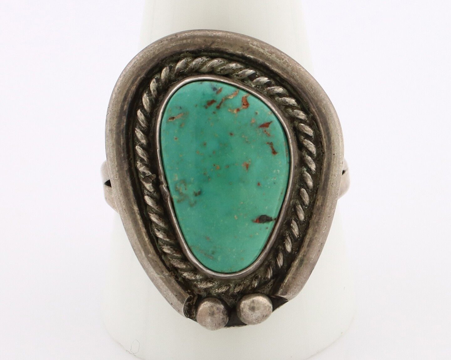 Navajo Ring 925 Silver Natural Green Turquoise Native American Artist C.80's