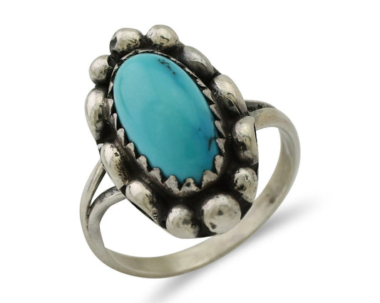 Navajo Ring 925 Silver Sleeping Beauty Turquoise Artist Signed SC C.80's