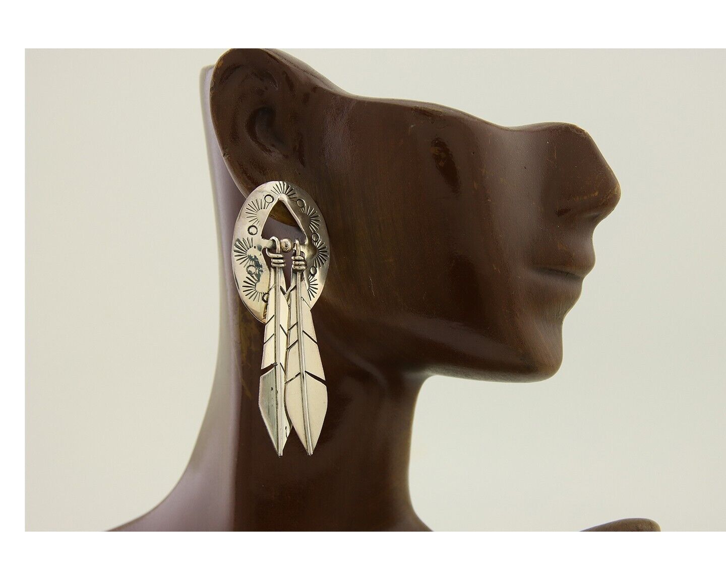 Navajo Feather Earrings 925 Silver Dangle Artist Signed DISHTA C.80's