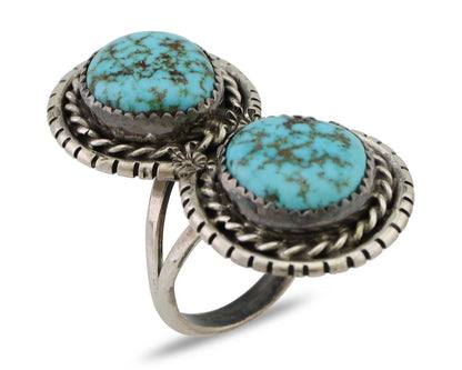 Navajo Ring 925 Silver Natural Spiderweb Turquoise Signed Tom Willeto C.80's