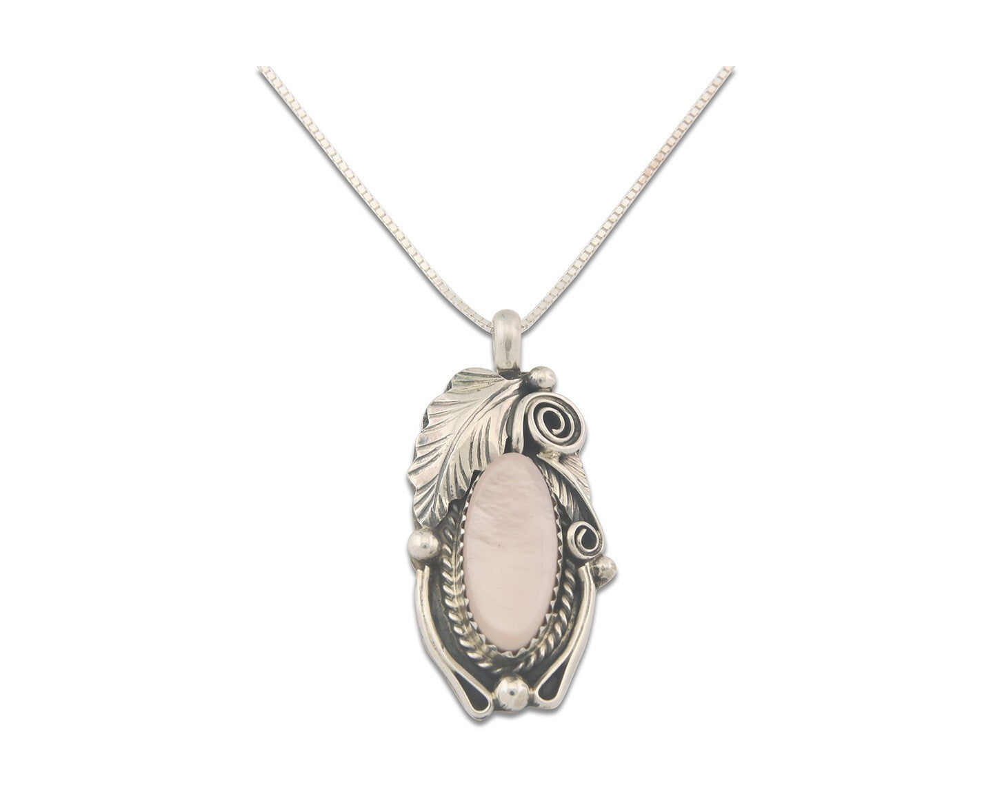 Navajo Sterling Silver Necklace Pink Muscle Authentic Vintage Sign Justin Morris