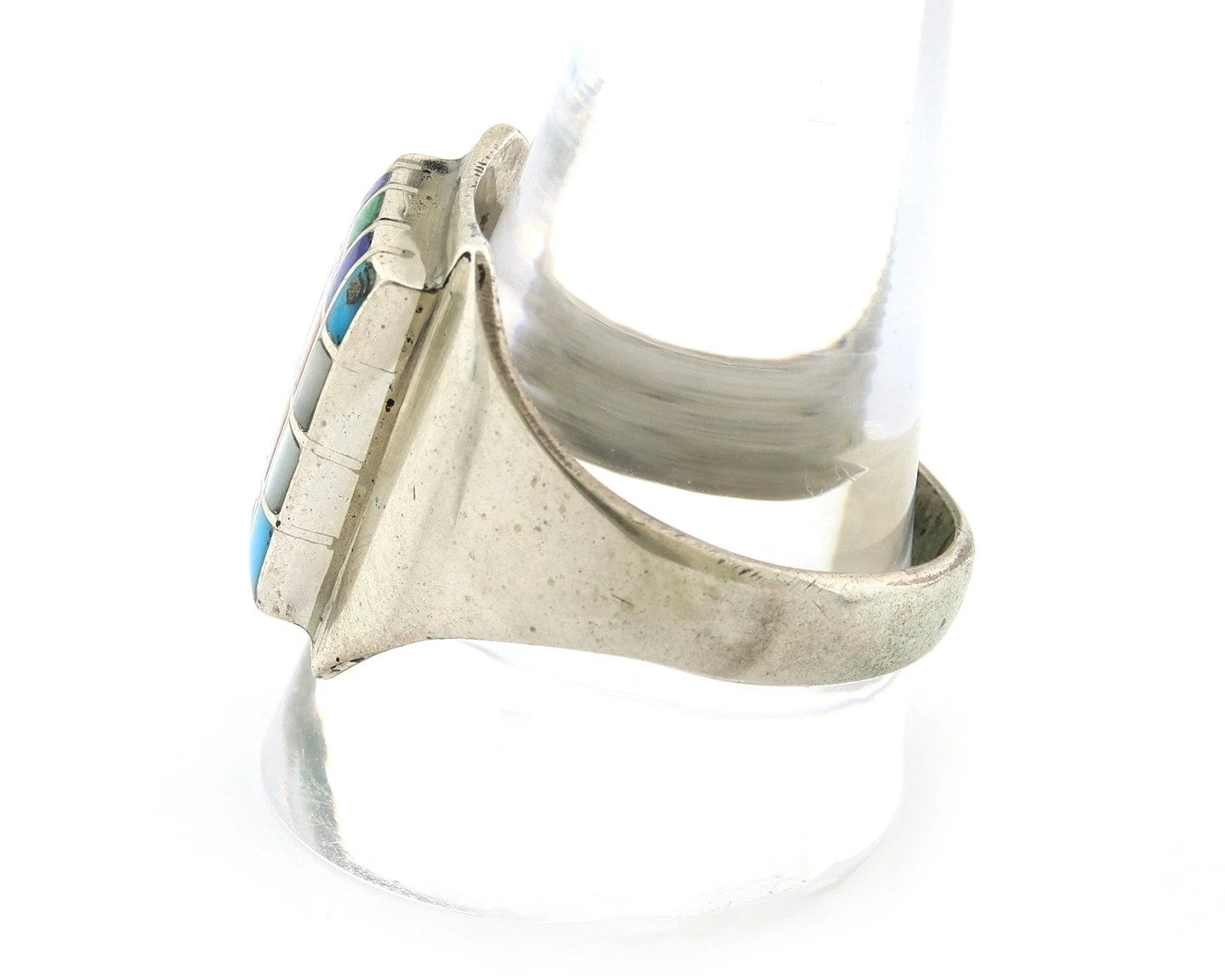 Men Navajo Ring Sterling Silver Vintage Gemstones Signed HM & JB Size 12.75