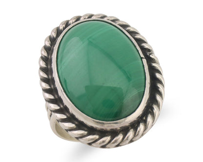 Navajo Ring 925 Silver Natural Malachite Native American Artist Size 7.0 C.80's