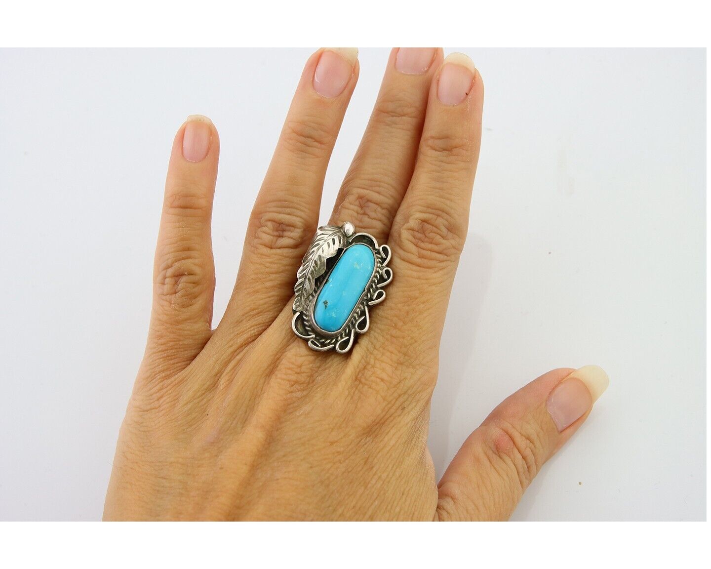 Navajo Ring .925 Sterling Blue Turquoise Artist Signed EK C.80's